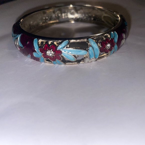 Vintage Cloisonne Enameled Hinged Bangle Bracelet - Picture 2 of 5